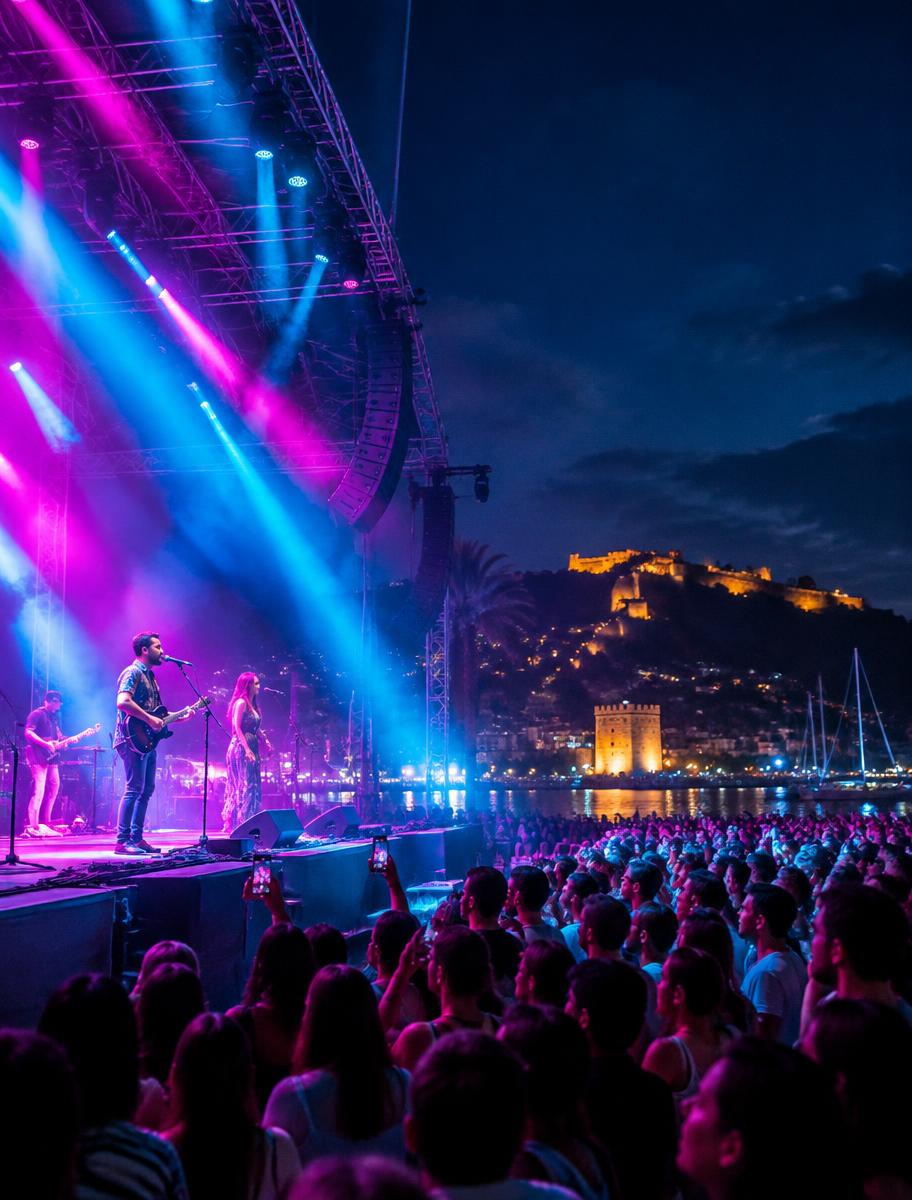 Alanya'da ışıklar altında konser sahnesi